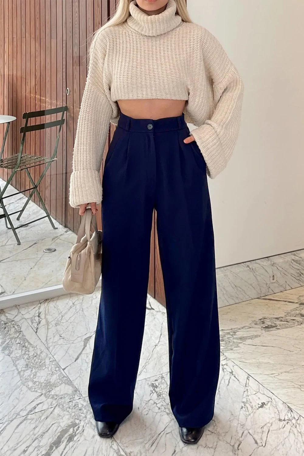 Elastic Waist Pocket Palazzo Women's Trousers - Image 17