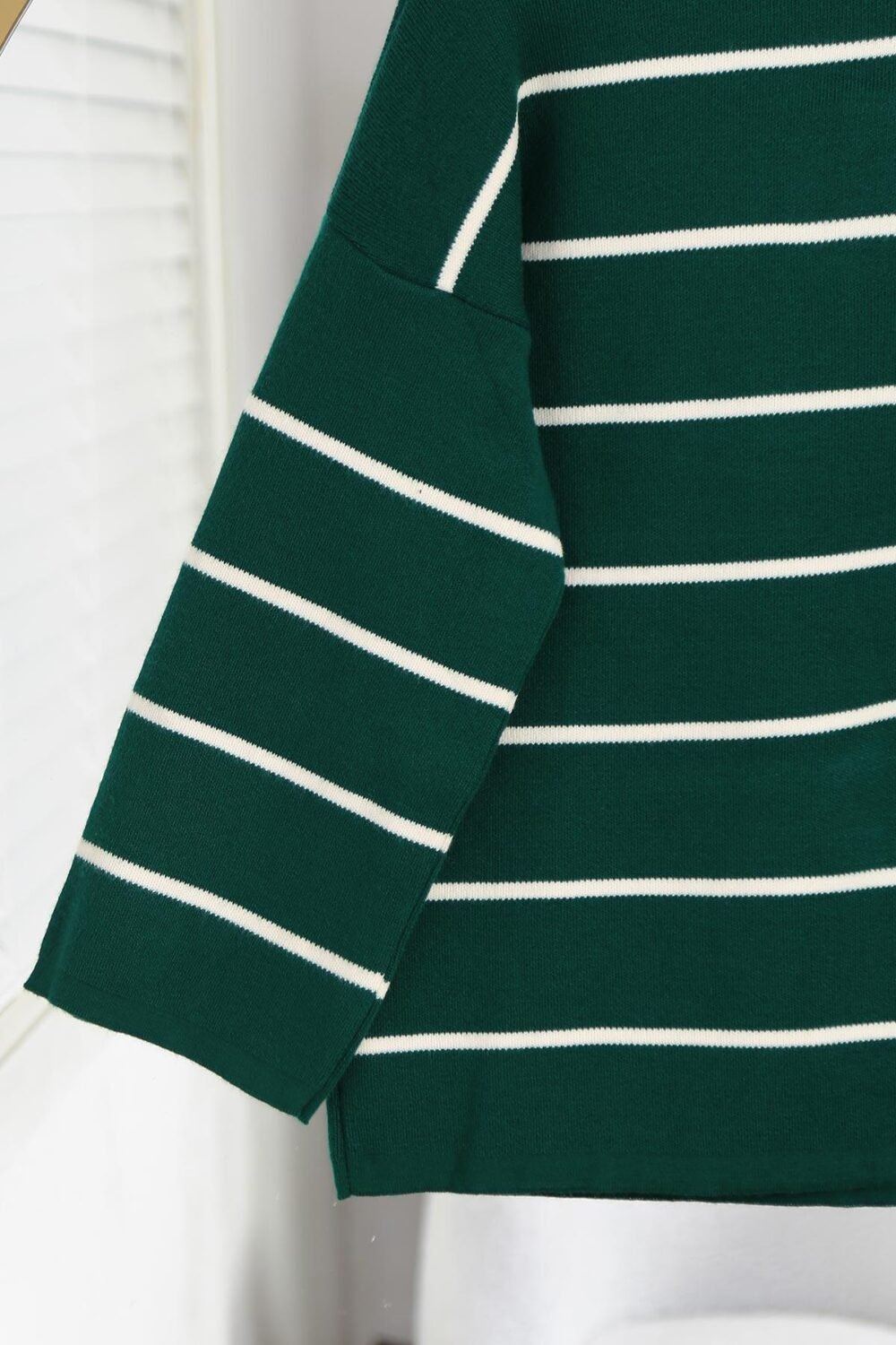 Horizontal Striped Wide Sleeve Knit Tunic_Emerald - Image 2