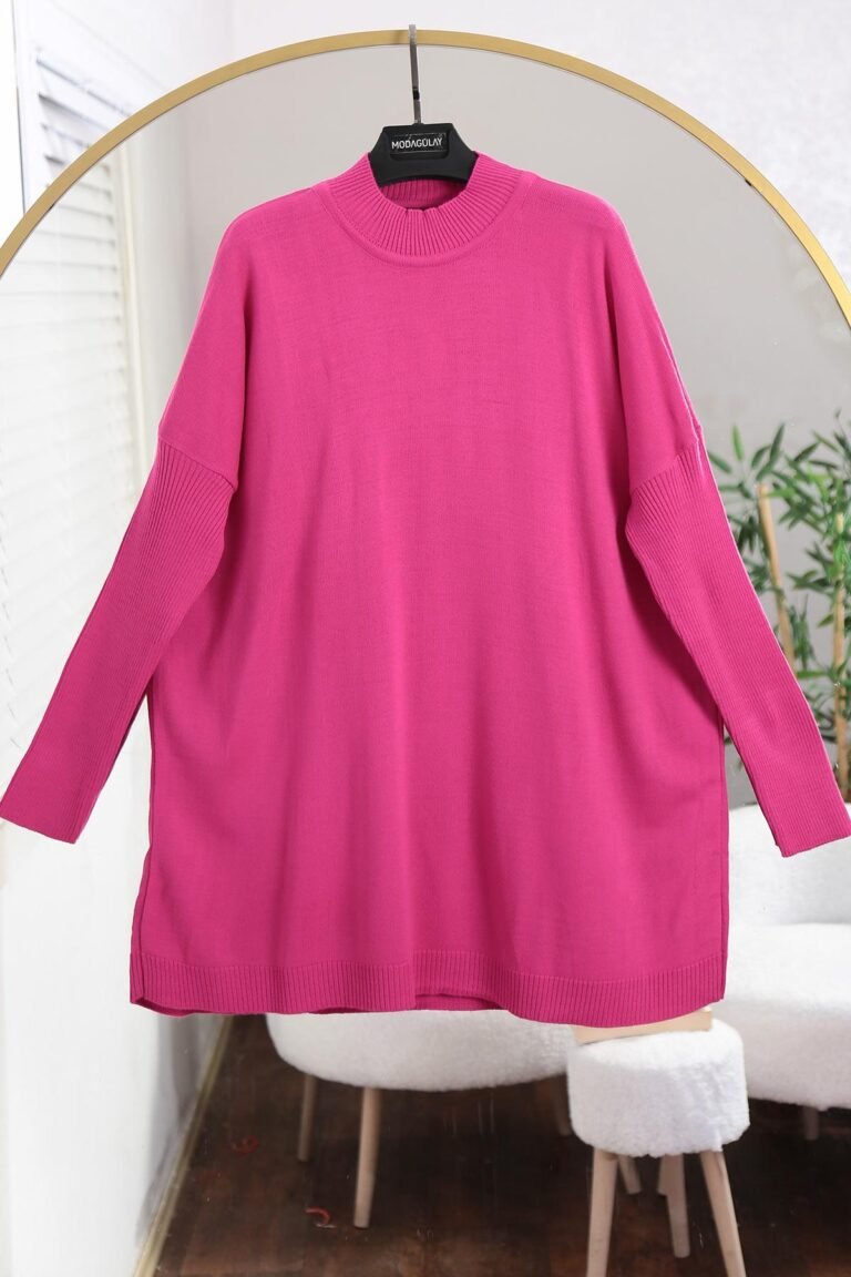 Loose Knit Tunic with Ribbed Sleeves_Fuchsia