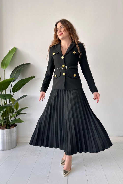 Pleated Skirt Jacket Set