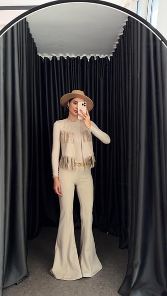 Tasseled Ecru Suede Set