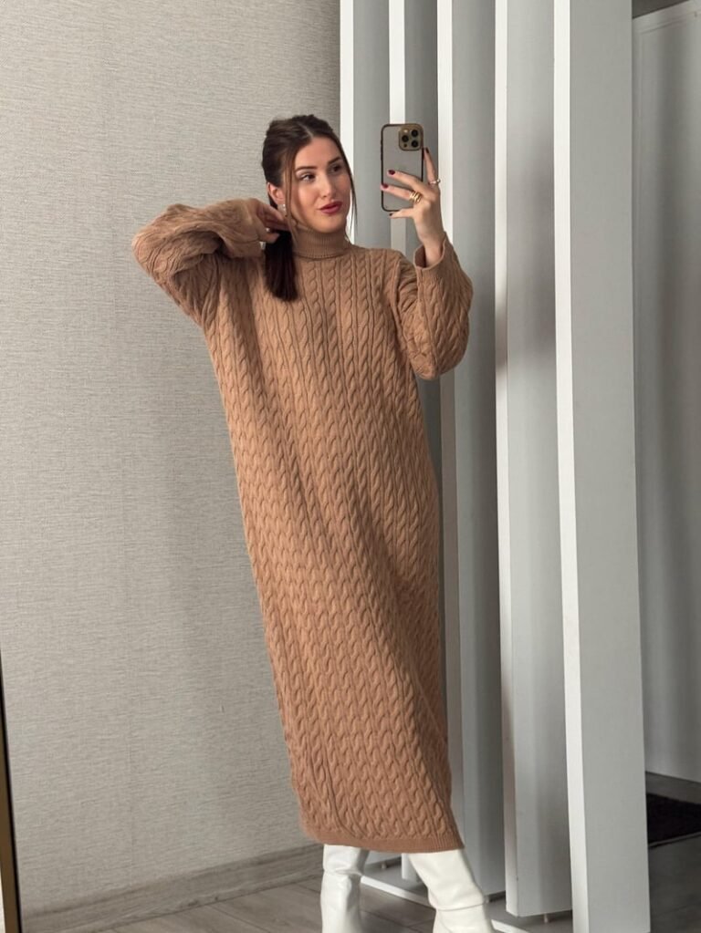 Fisherman Hair Knit Dress – CAMEL