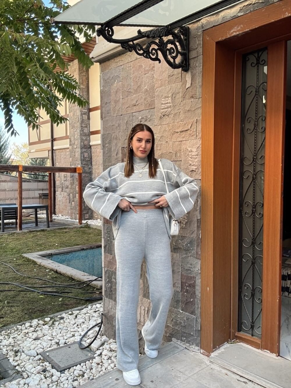 Striped Half Turtleneck Trouser Suit - Image 18