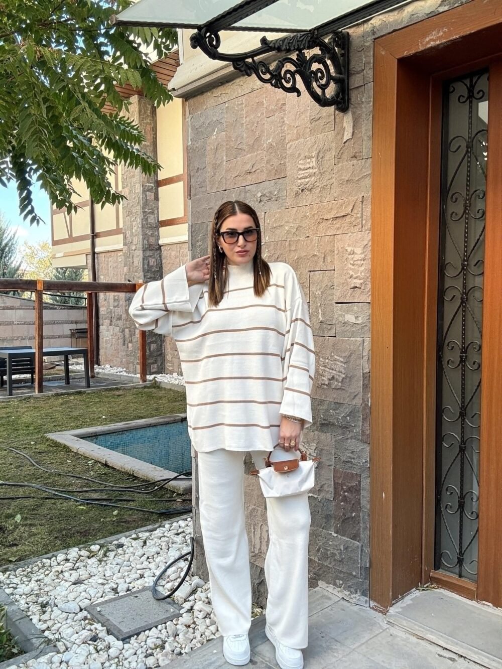 Striped Half Turtleneck Trouser Suit - Image 26