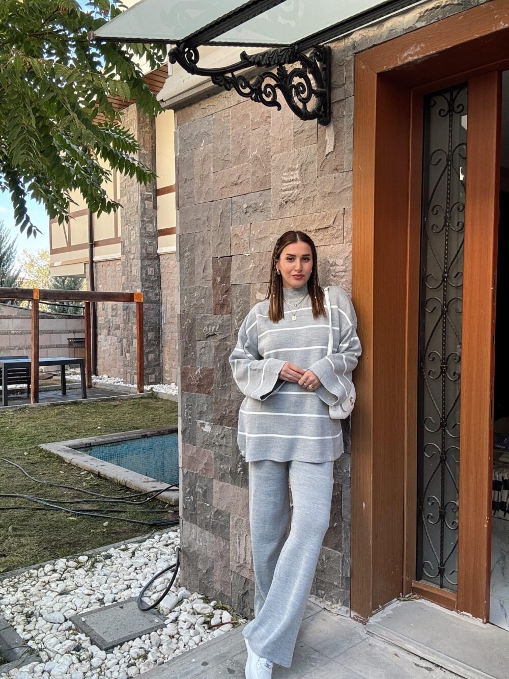 Striped Half Turtleneck Trouser Suit - Image 17
