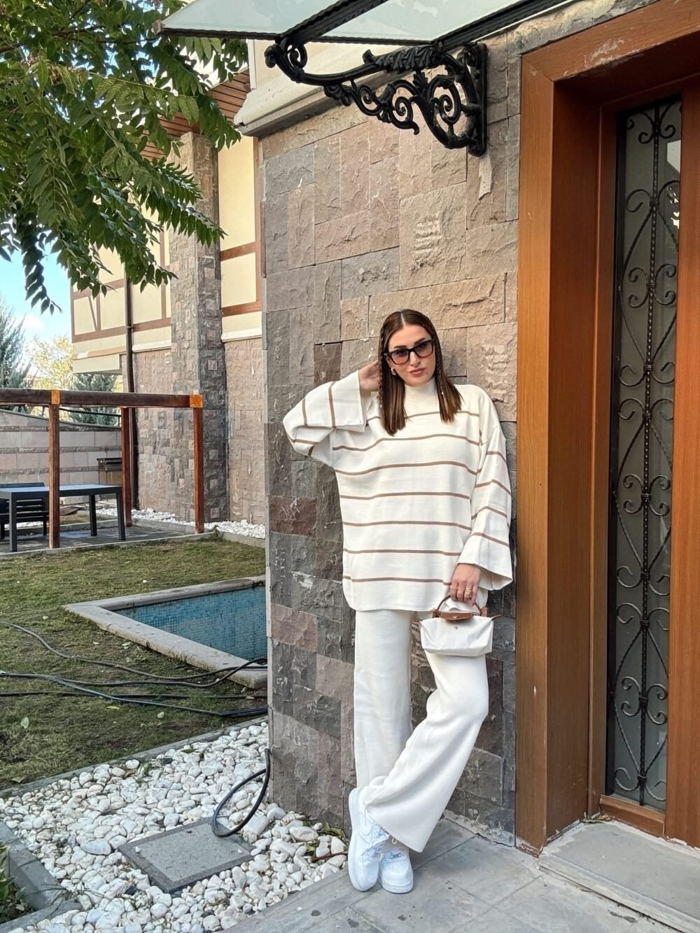 Striped Half Turtleneck Trouser Suit - Image 24