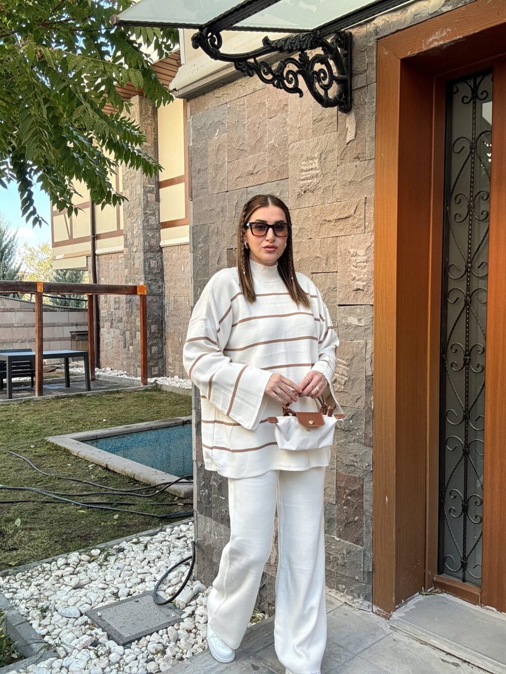 Striped Half Turtleneck Trouser Suit - Image 23