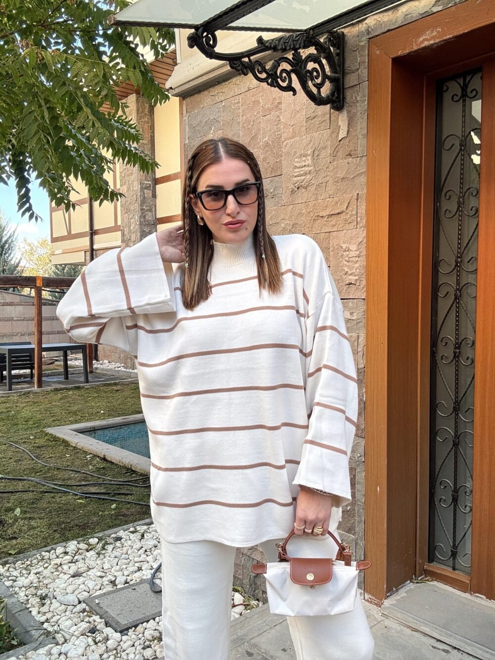 Striped Half Turtleneck Trouser Suit - Image 21