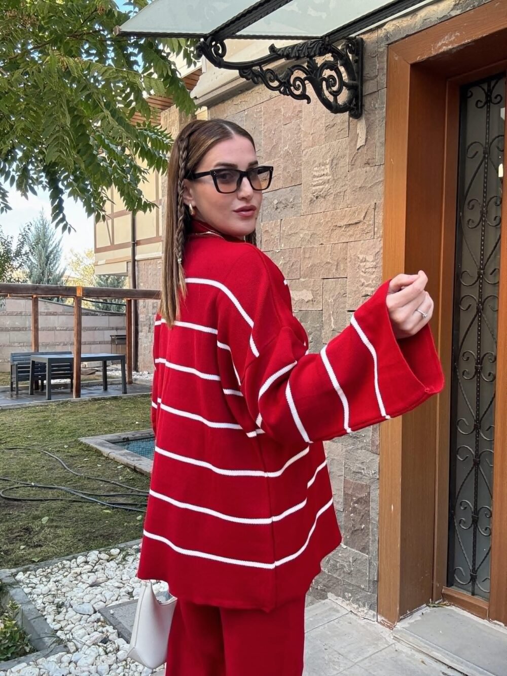 Striped Half Turtleneck Trouser Suit - Image 6