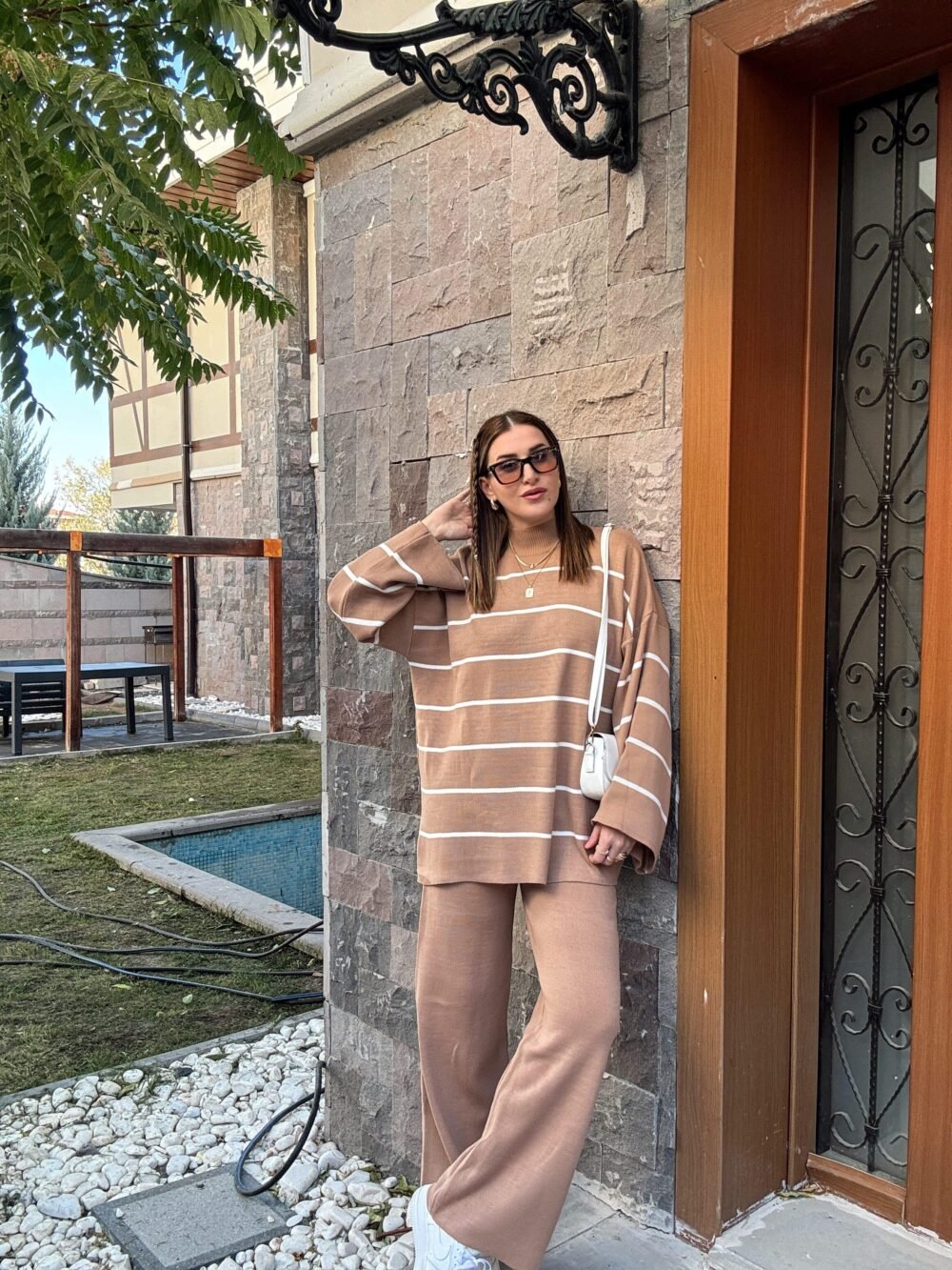 Striped Half Turtleneck Trouser Suit - Image 14