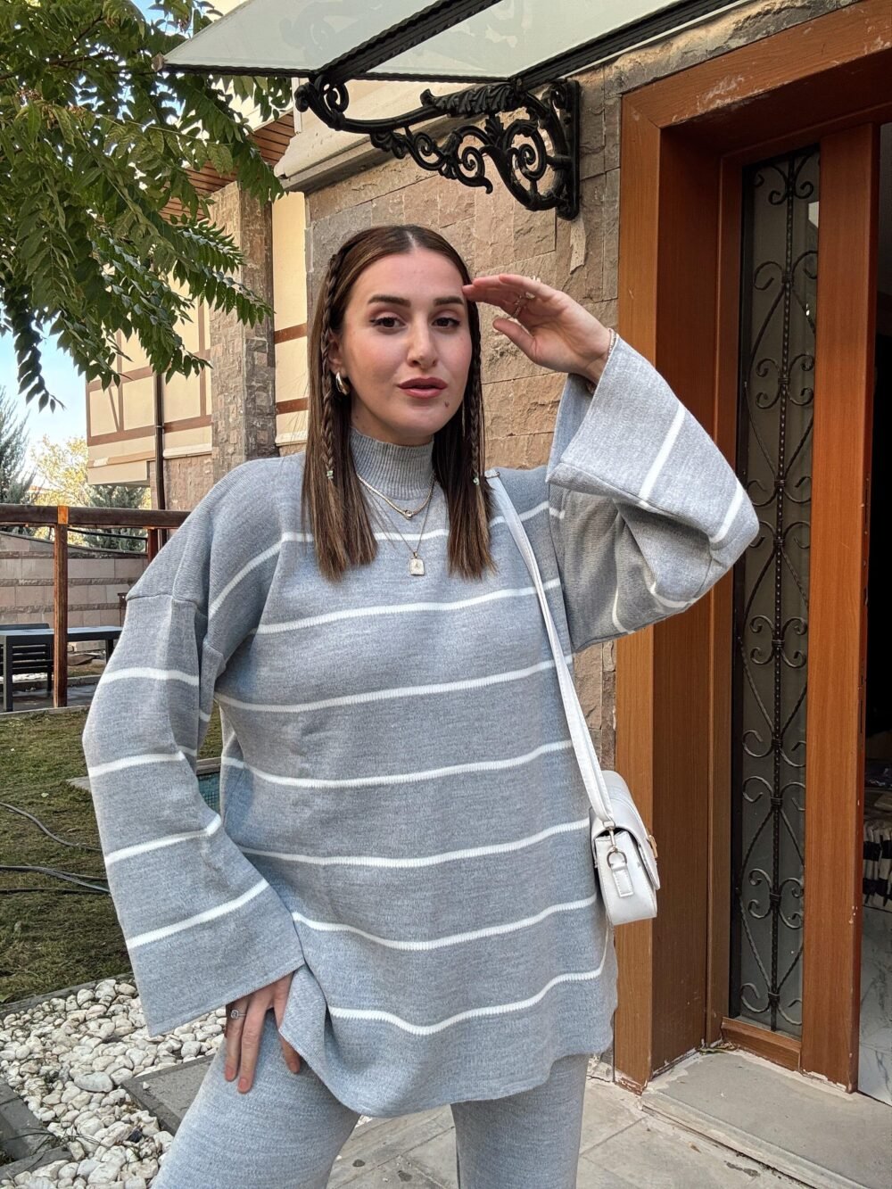 Striped Half Turtleneck Trouser Suit - Image 15