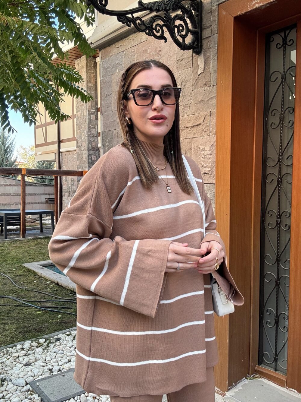 Striped Half Turtleneck Trouser Suit - Image 11