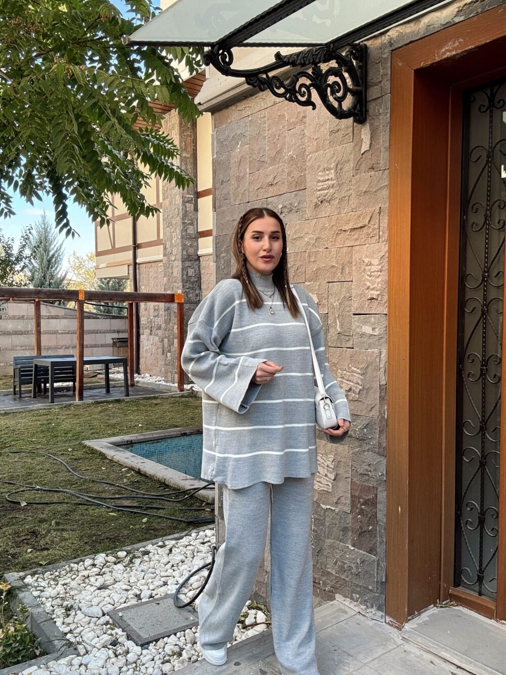 Striped Half Turtleneck Trouser Suit - Image 16