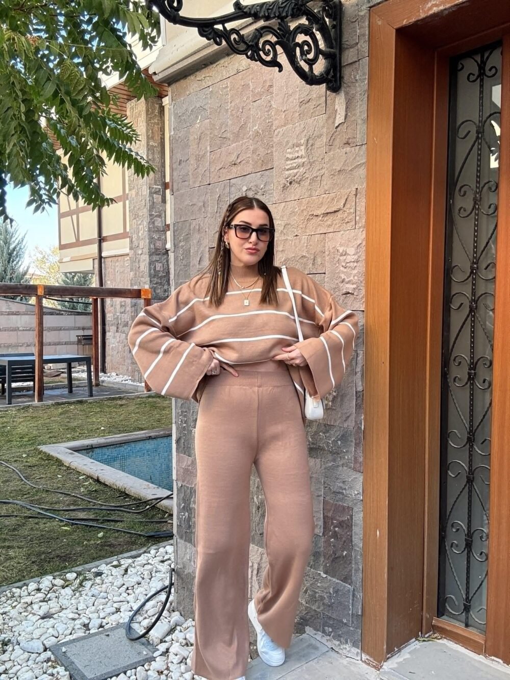 Striped Half Turtleneck Trouser Suit - Image 9