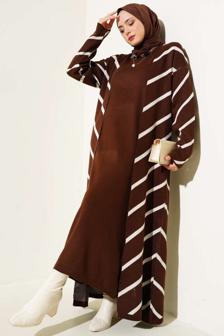 Horizontal Striped Dress Knitwear Two Piece Suit