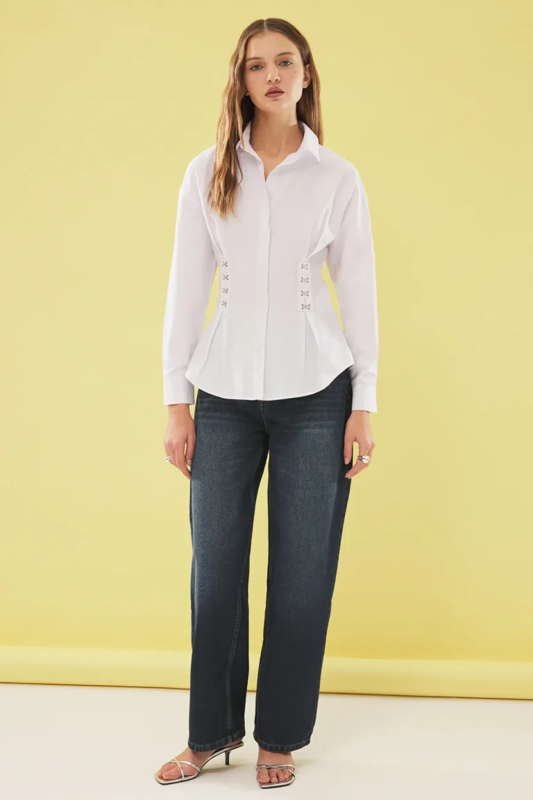 White Waist Tie and Corset Detailed  Shirt