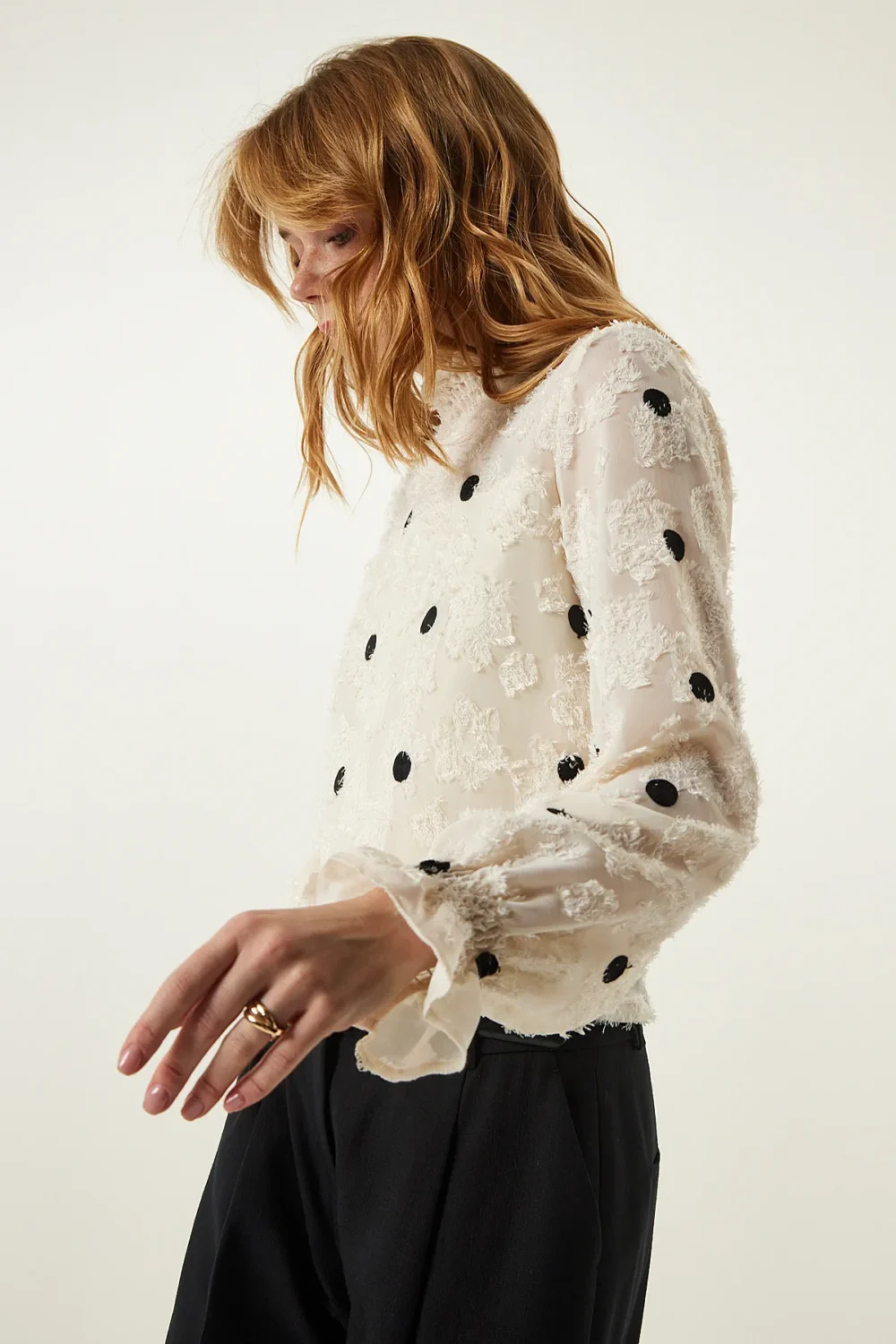 Cream Flecked Polka Dot  Blouse - Image 3