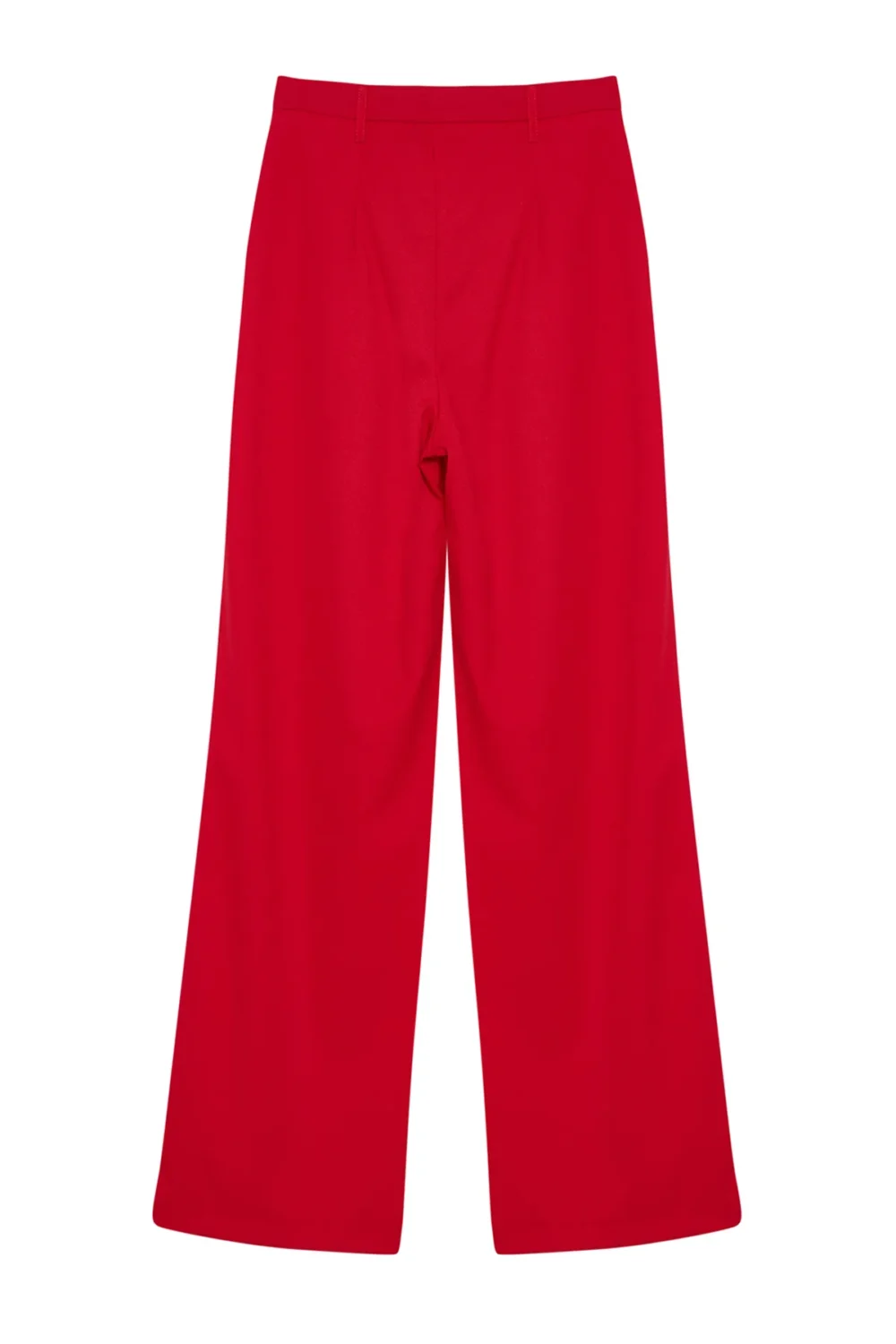Red Wide Leg Pleated Woven Fabric Trousers - Image 7