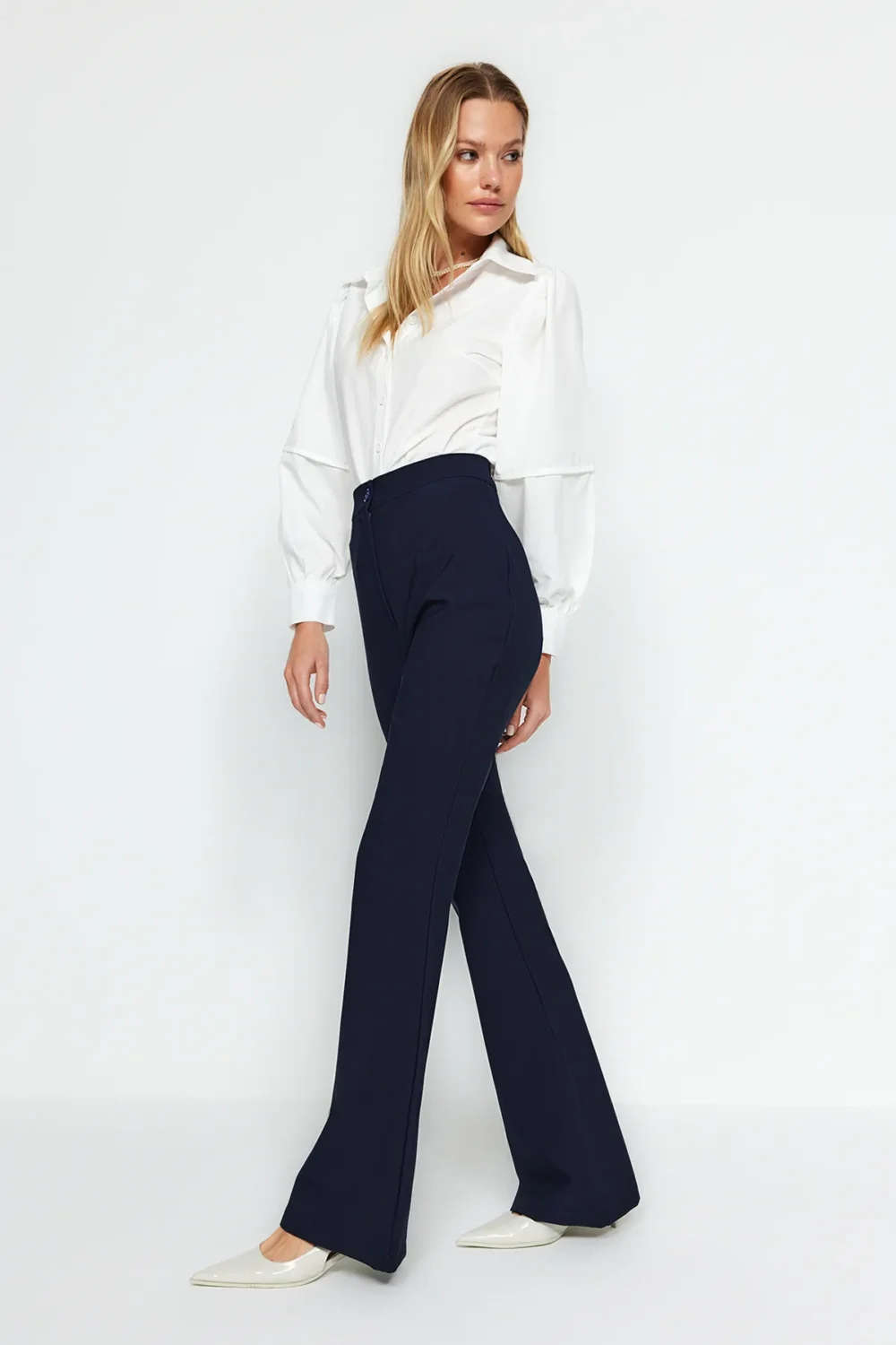 Red Wide Leg Pleated Trousers - Image 3