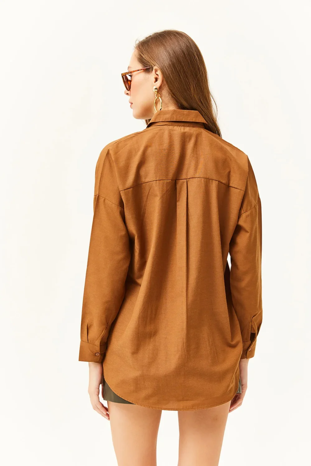 Women's Brown Sequin Detailed  Boyfriend Shirt - Image 6