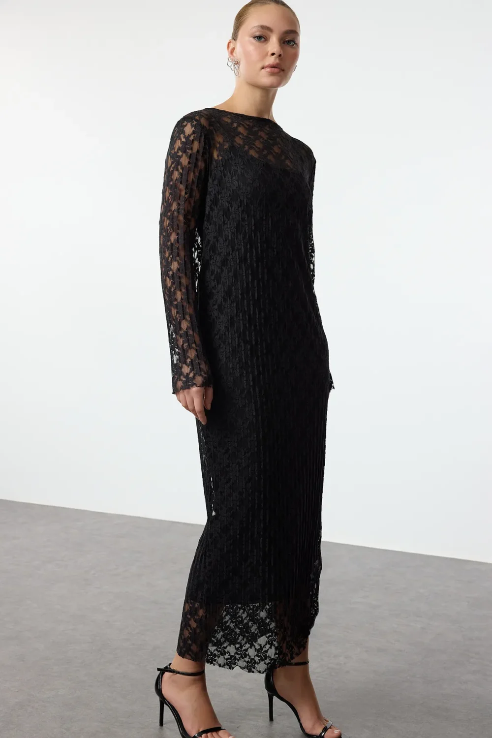 Black Bodycon Lace Chic Midi Evening Dress - Image 2