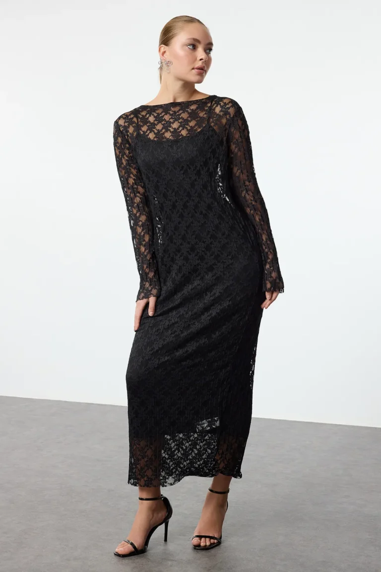 Black Bodycon Lace Chic Midi Evening Dress