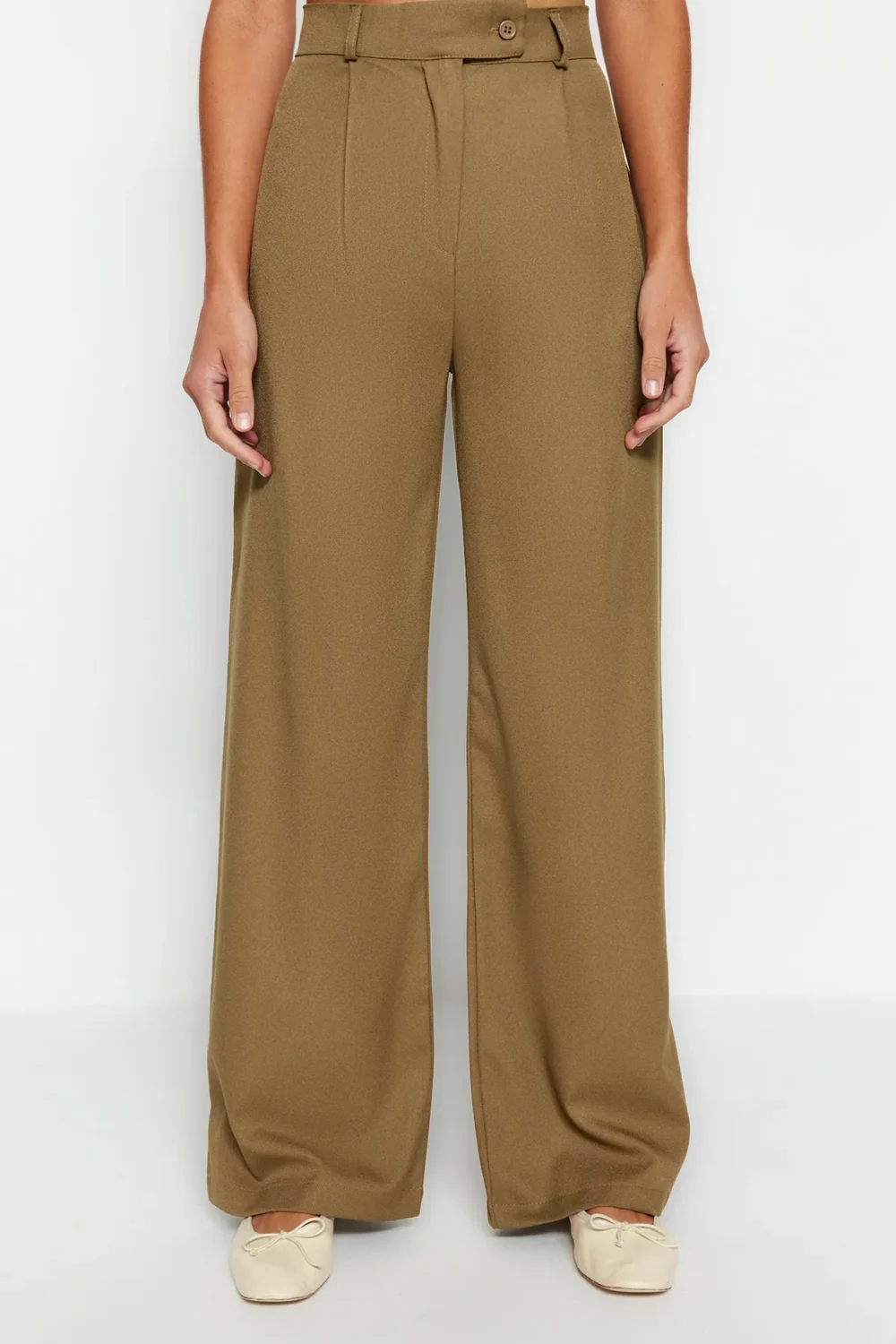 Khaki Wide Leg/Wide Leg Woven Fabric Trousers - Image 3
