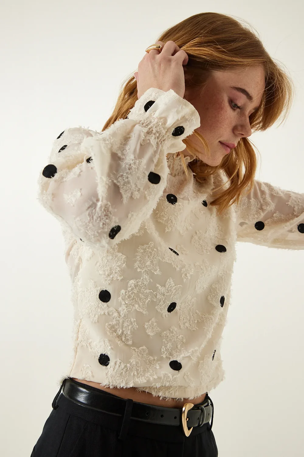 Cream Flecked Polka Dot  Blouse - Image 4