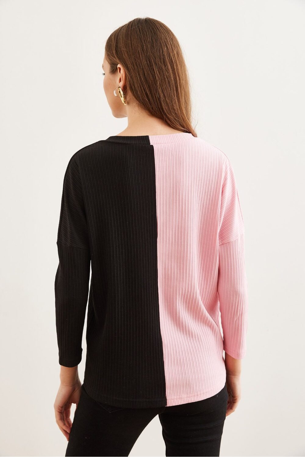 Women's Pink Black Color Block Blouse - Image 4