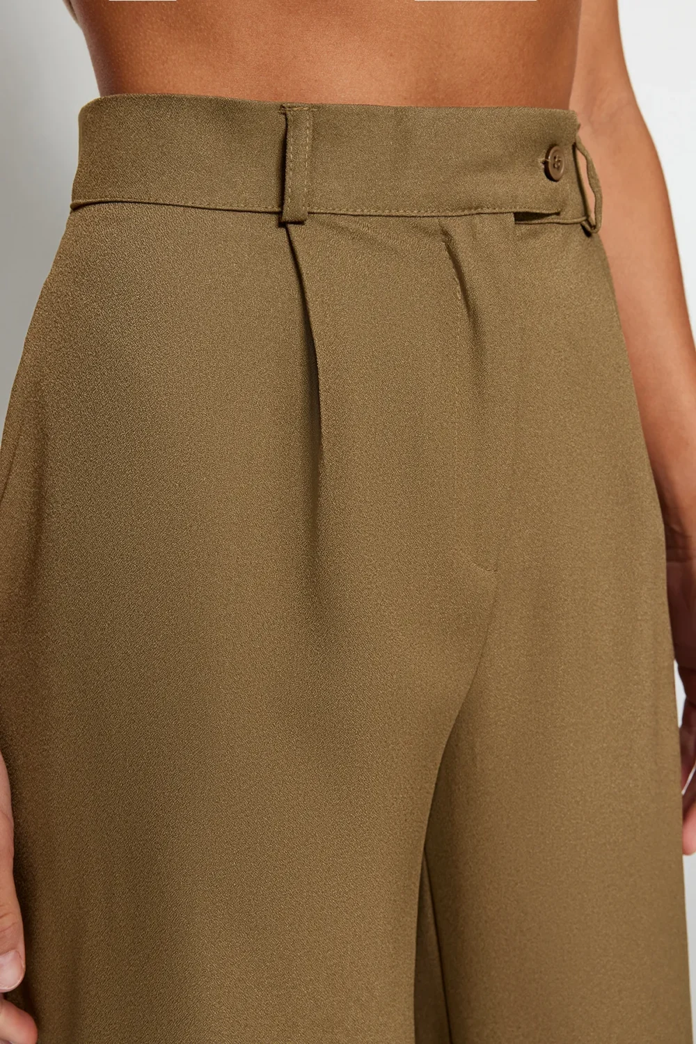Khaki Wide Leg/Wide Leg Woven Fabric Trousers - Image 4