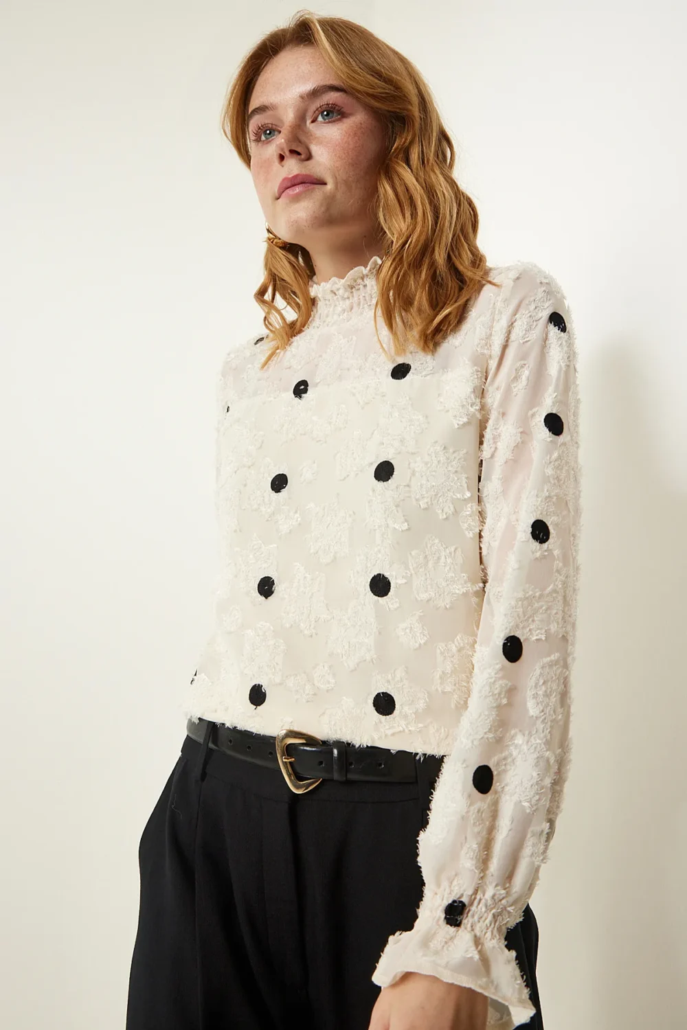 Cream Flecked Polka Dot  Blouse - Image 5