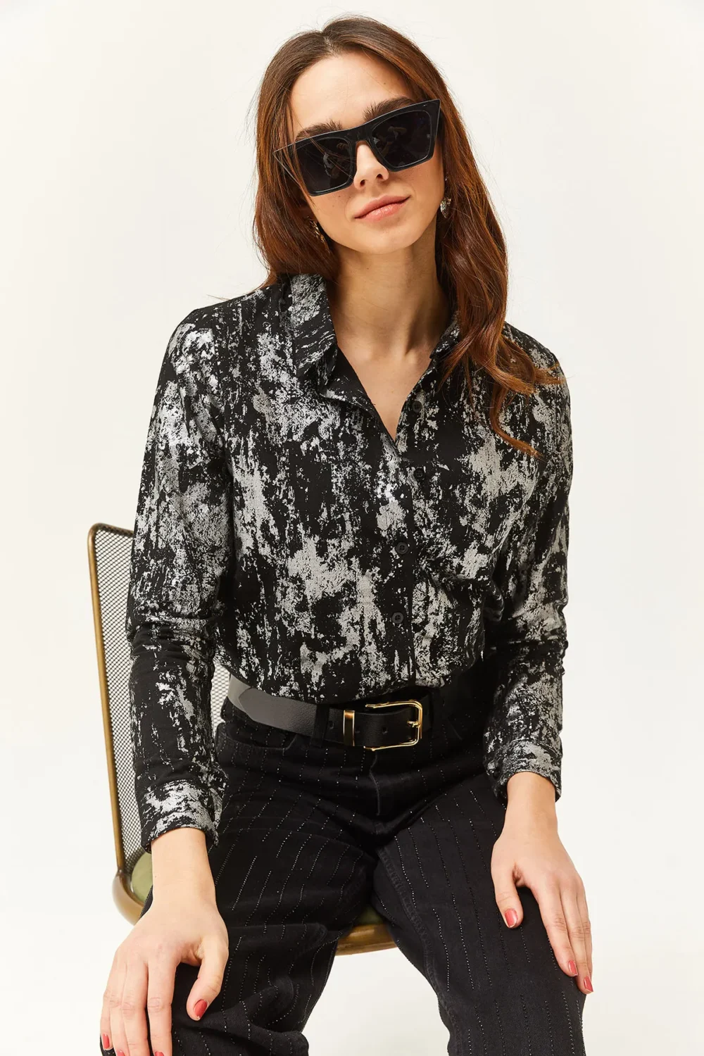 Women's Beige-Green Princess Ethnic Patterned Flamed Shirt (Copy) - Image 6