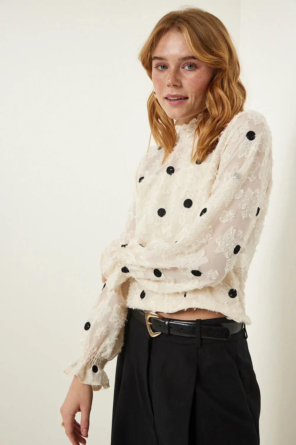 Cream Flecked Polka Dot  Blouse - Image 6