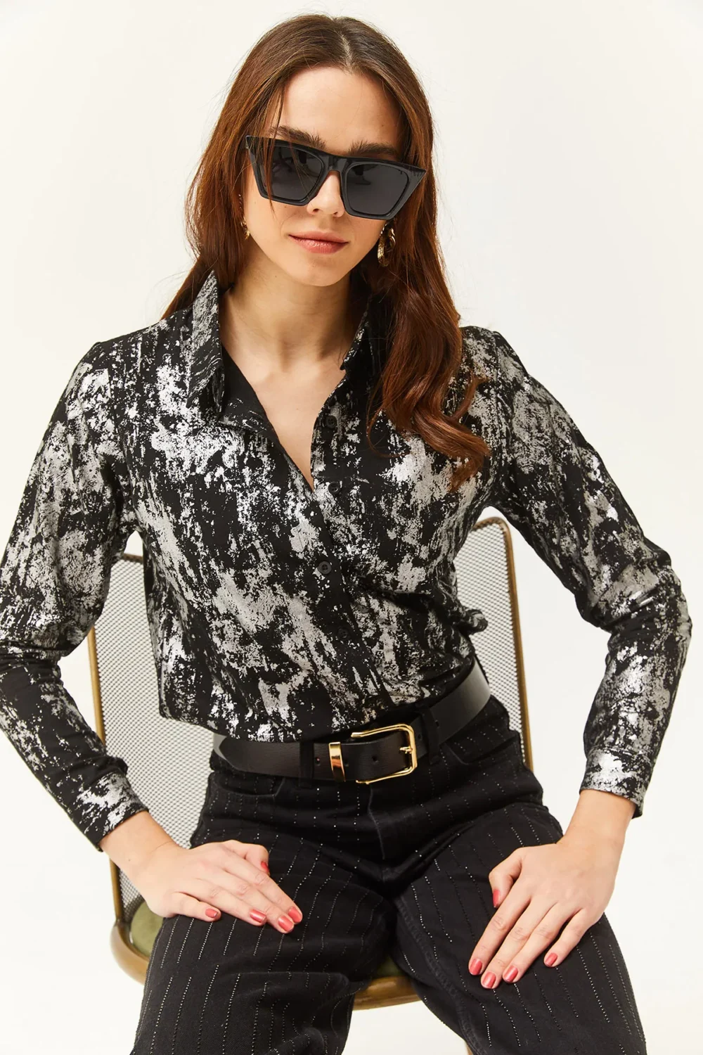 Women's Beige-Green Princess Ethnic Patterned Flamed Shirt (Copy) - Image 3