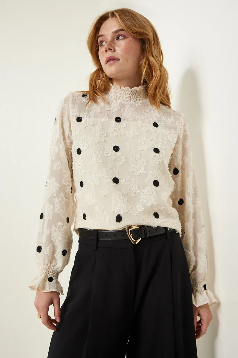 Cream Flecked Polka Dot  Blouse