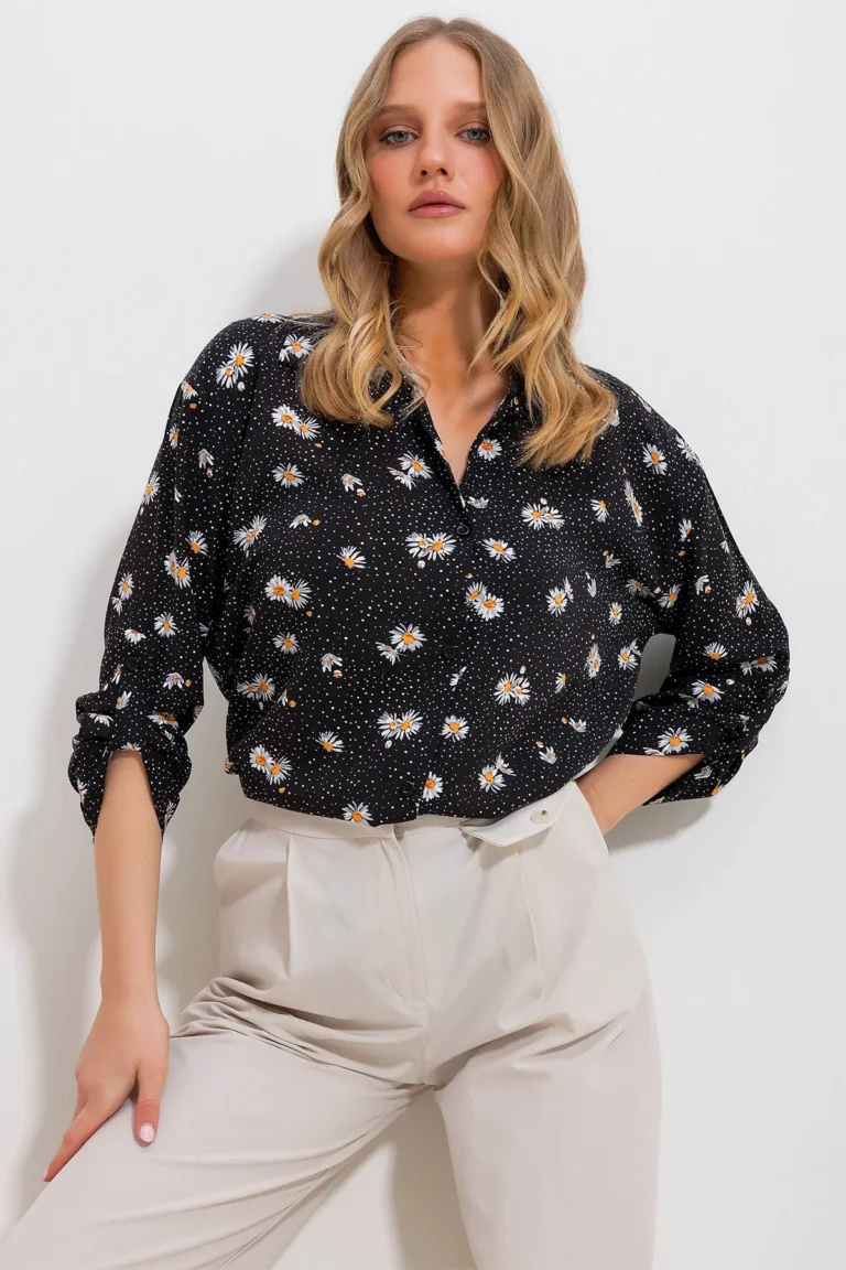 Women's Black Patterned  Shirt
