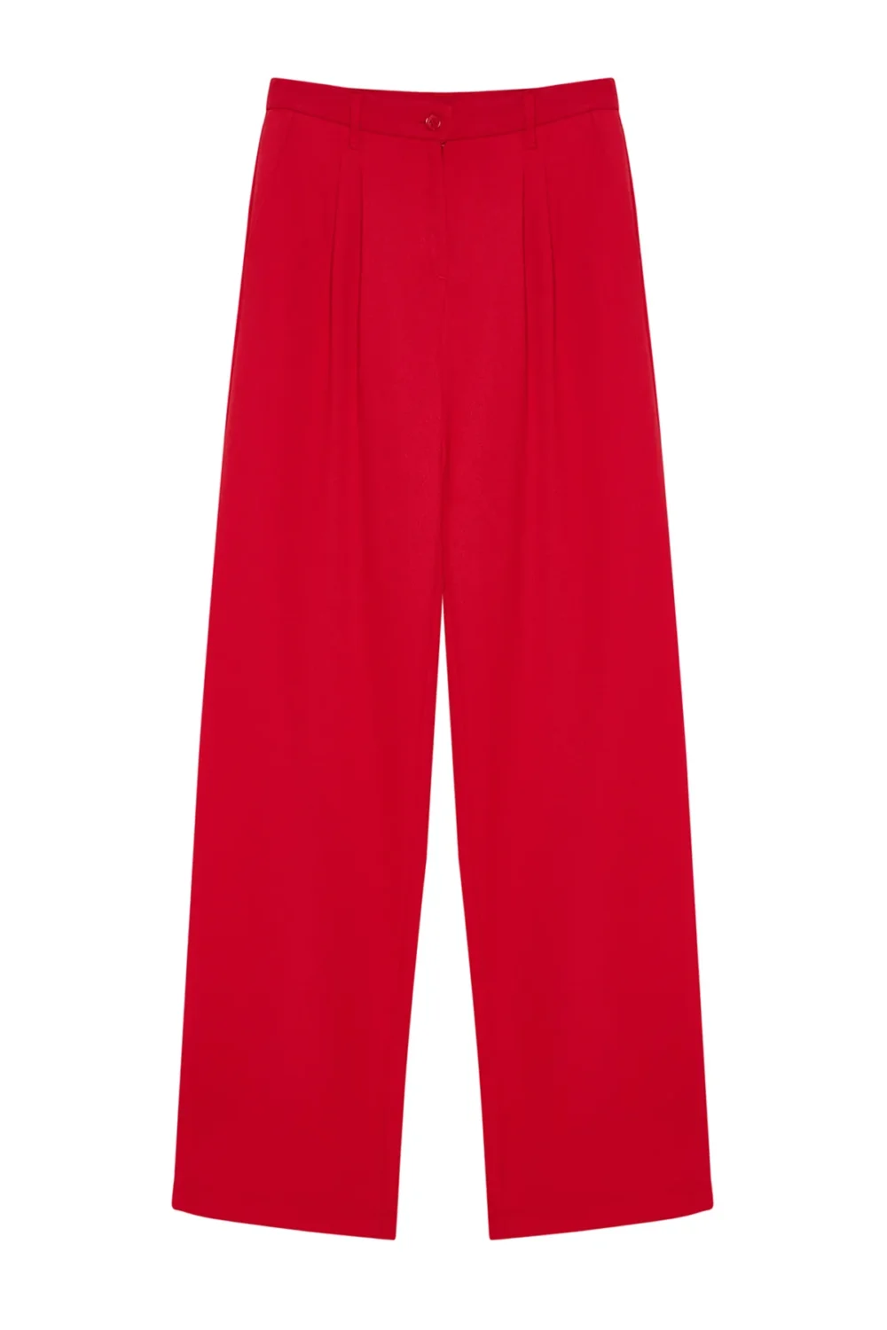 Red Wide Leg Pleated Woven Fabric Trousers - Image 6