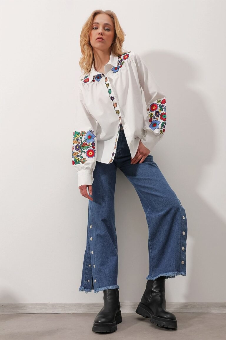Women's White Floral Embroidered Shirt