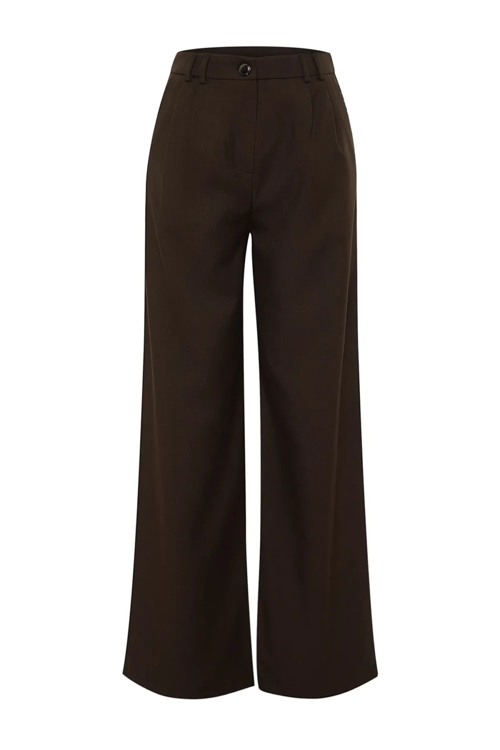 Brown Wide Leg Pleated Woven Fabric Trousers - Image 6