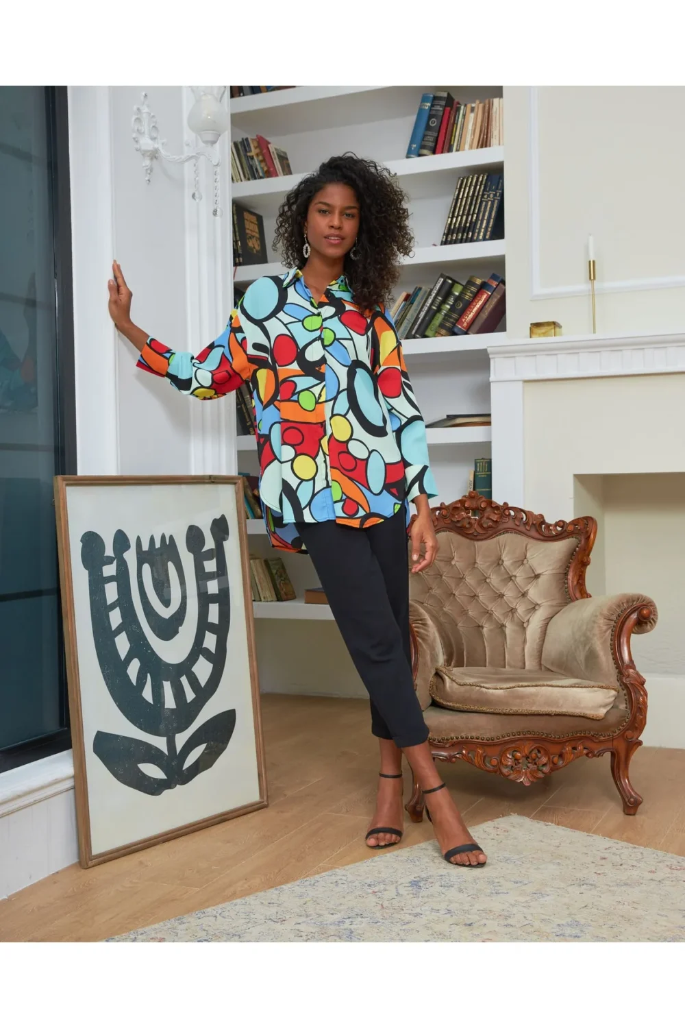 Women's Multicolored Geometric Patterned Shirt - Image 3