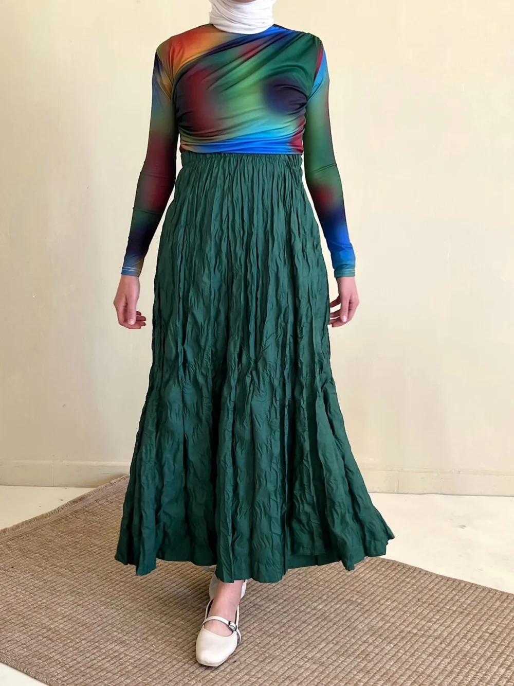 Draped Blouse And Wrinkled Skirt Set - Image 5