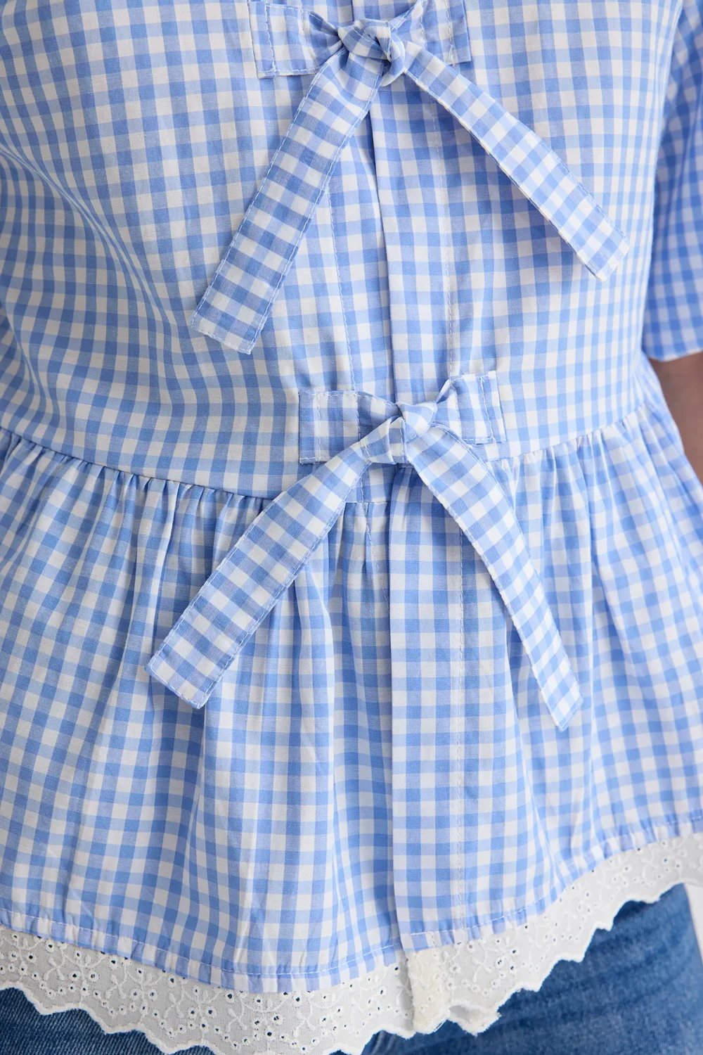 Blue Lace Hem and Front Tie Detailed  Shirt - Image 5