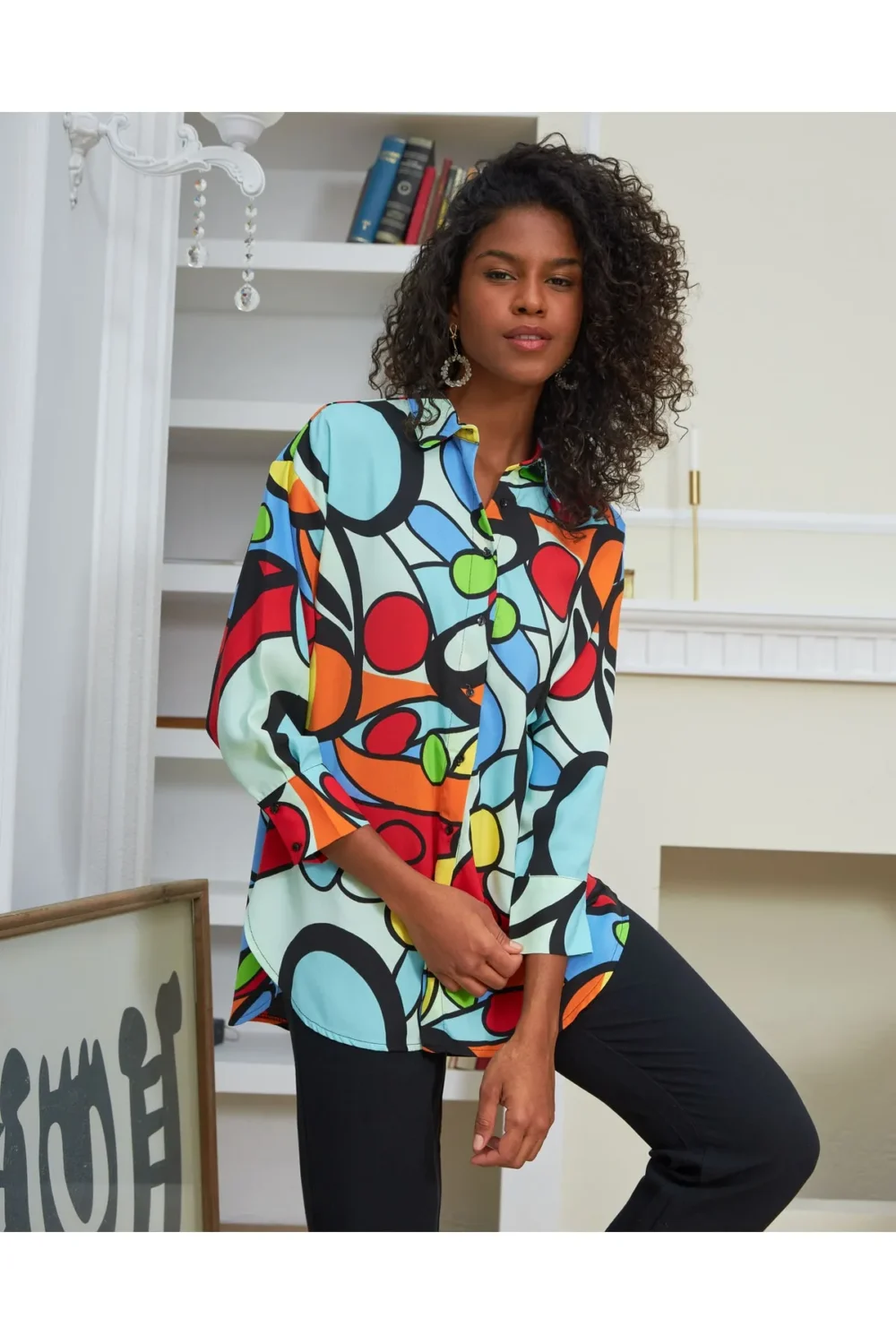Women's Multicolored Geometric Patterned Shirt - Image 4