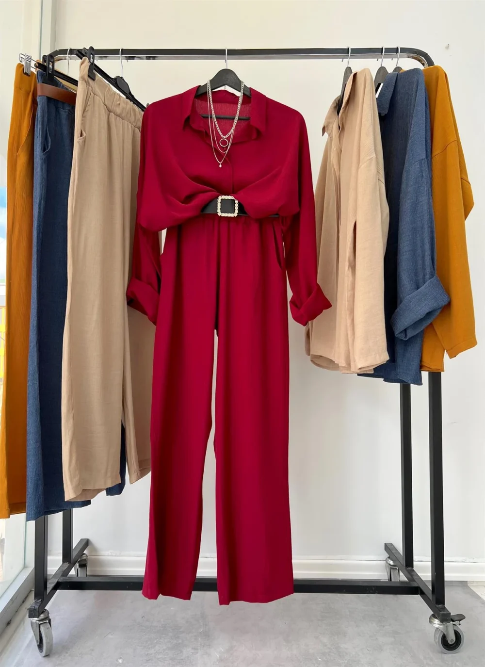 Shirt Trousers Set Claret Red