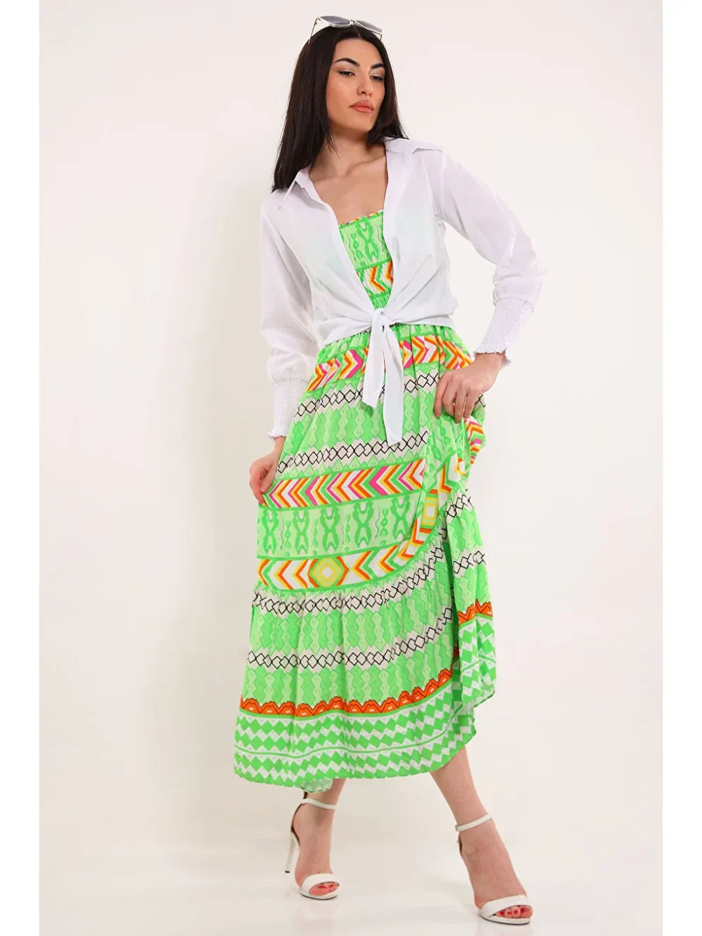 Green Women's Shirt Dress Two Piece Set - Image 5