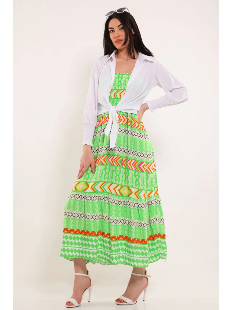 Green Women's Shirt Dress Two Piece Set