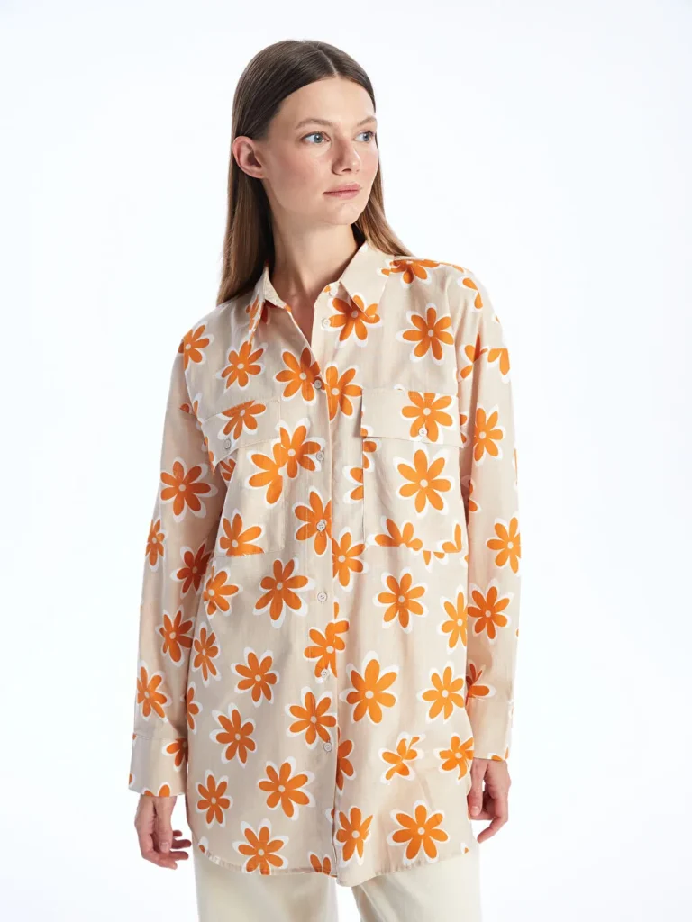 Orange Patterned Oversize Women's Shirt Tunic