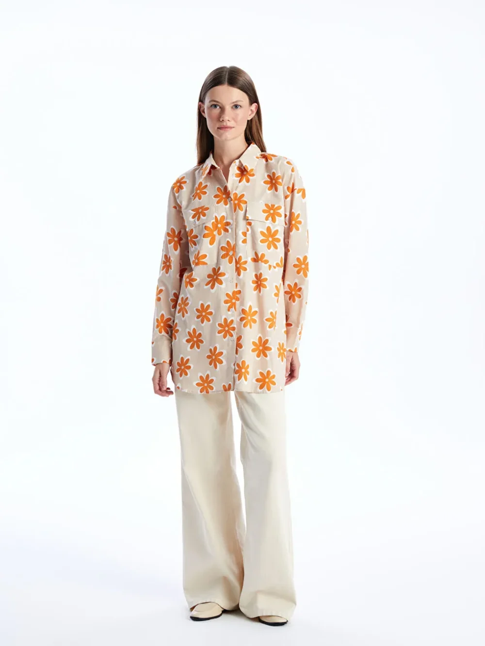 Orange Patterned Oversize Women's Shirt Tunic - Image 2