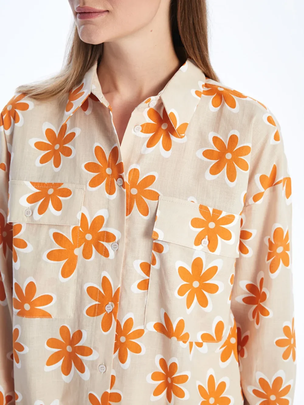 Orange Patterned Oversize Women's Shirt Tunic - Image 5