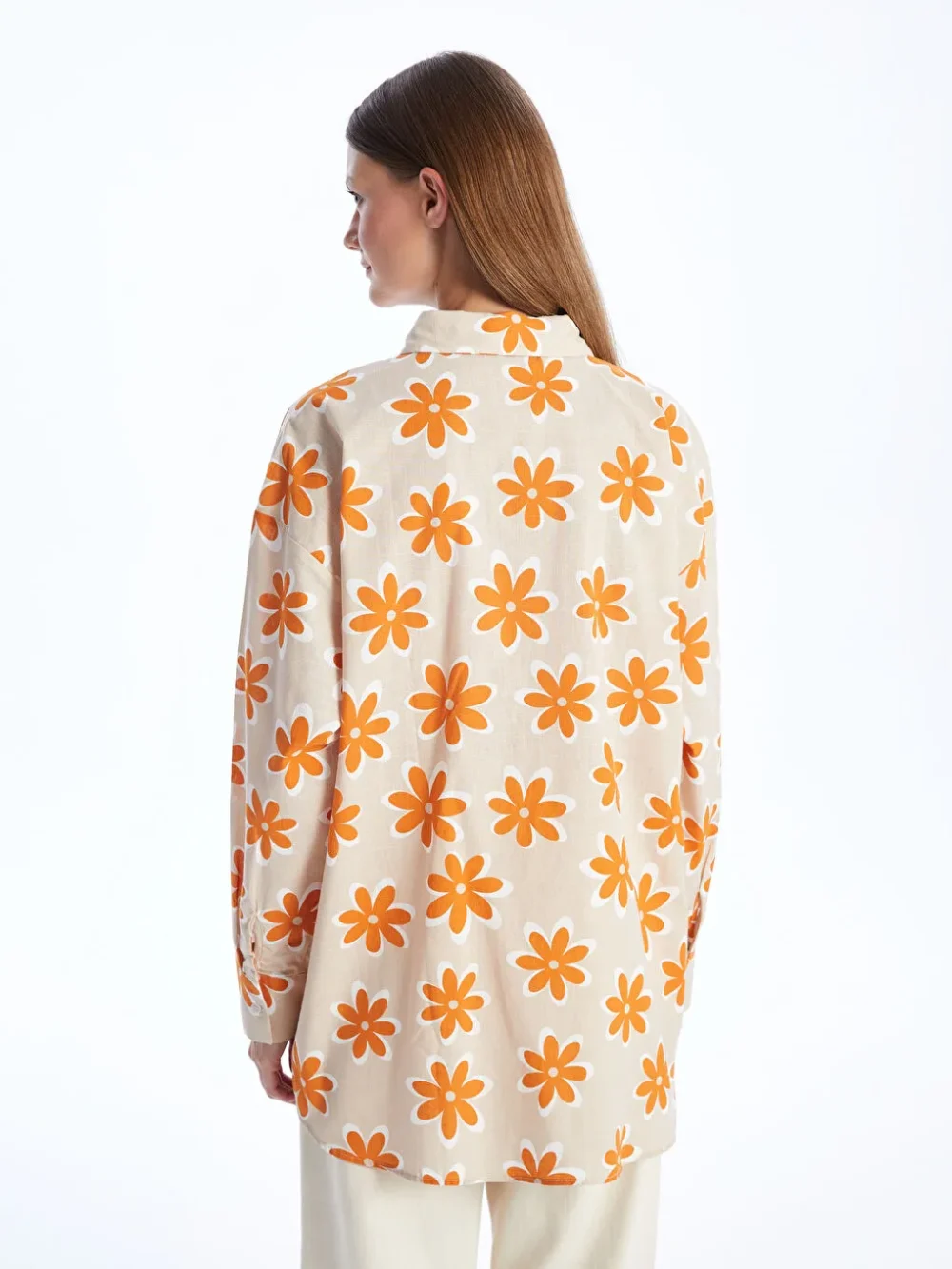 Orange Patterned Oversize Women's Shirt Tunic - Image 6